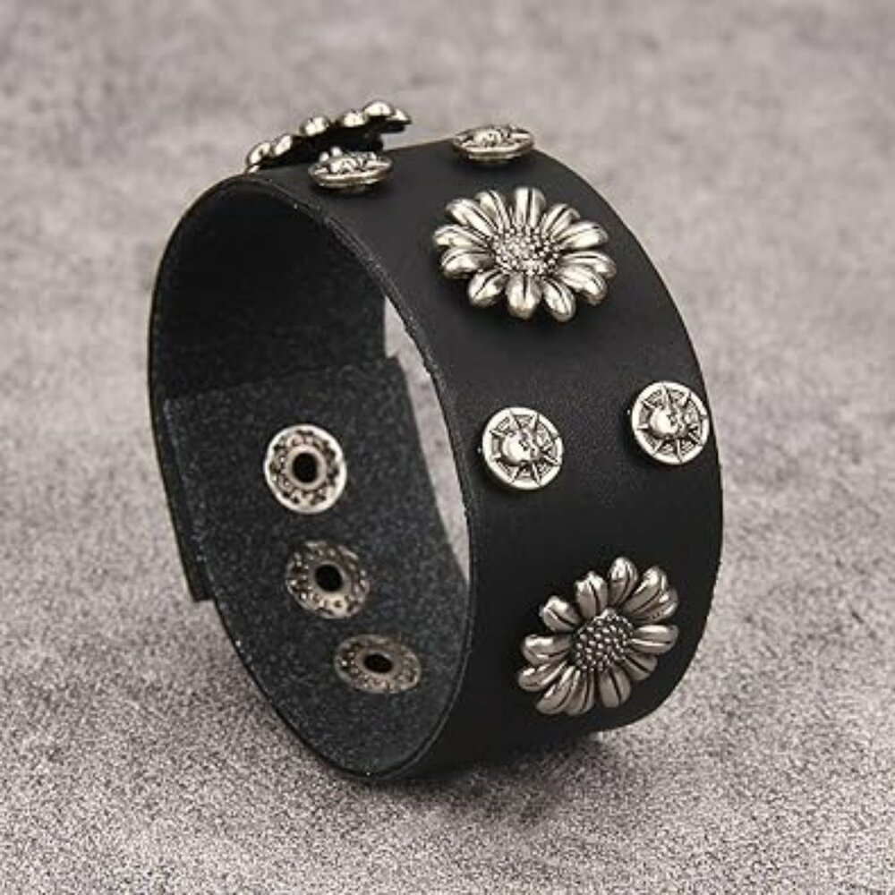 Goth Punk Leather Cuff Bracelet Adjustable Straps Wrap Bracelets Arm Armor Cuff
